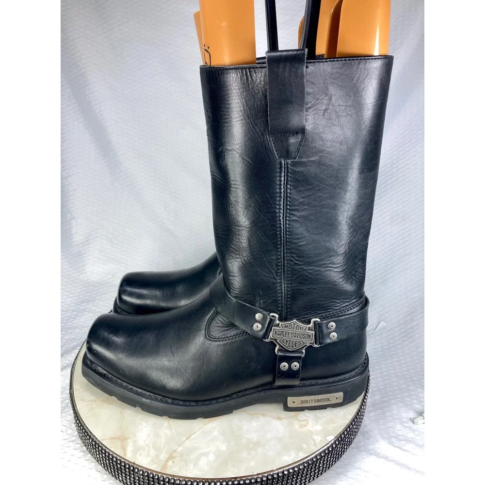 Harley-Davidson Leather Mega Harness Motorcycle Boots Mens 13 Black Square Toe